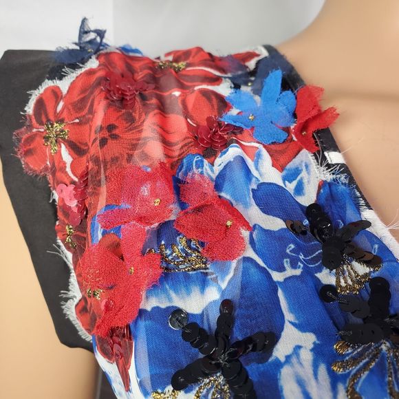 Desigual by Christian Lacroix Women's SS Blouse Stripes 3D Floral Applique Small - Picture 4 of 13